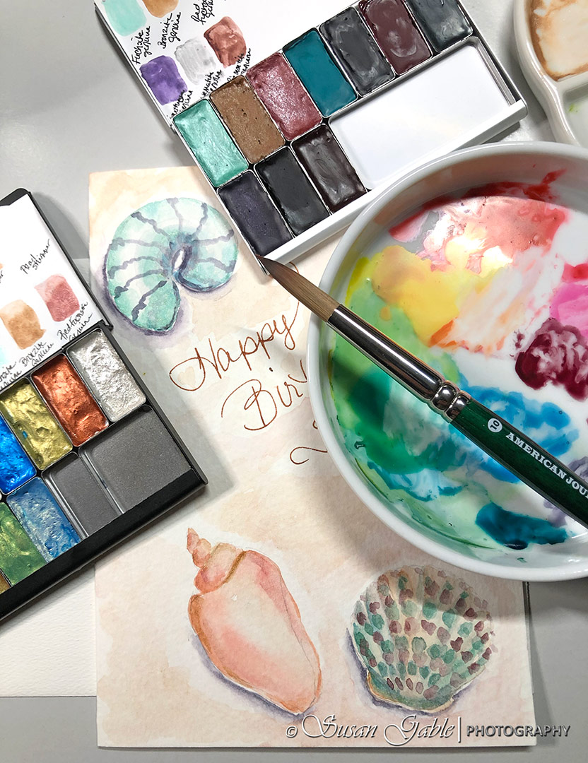 Painting a Sea Shell Card and My DIY Watercolor Paint Palette Case – SusieG  Studio